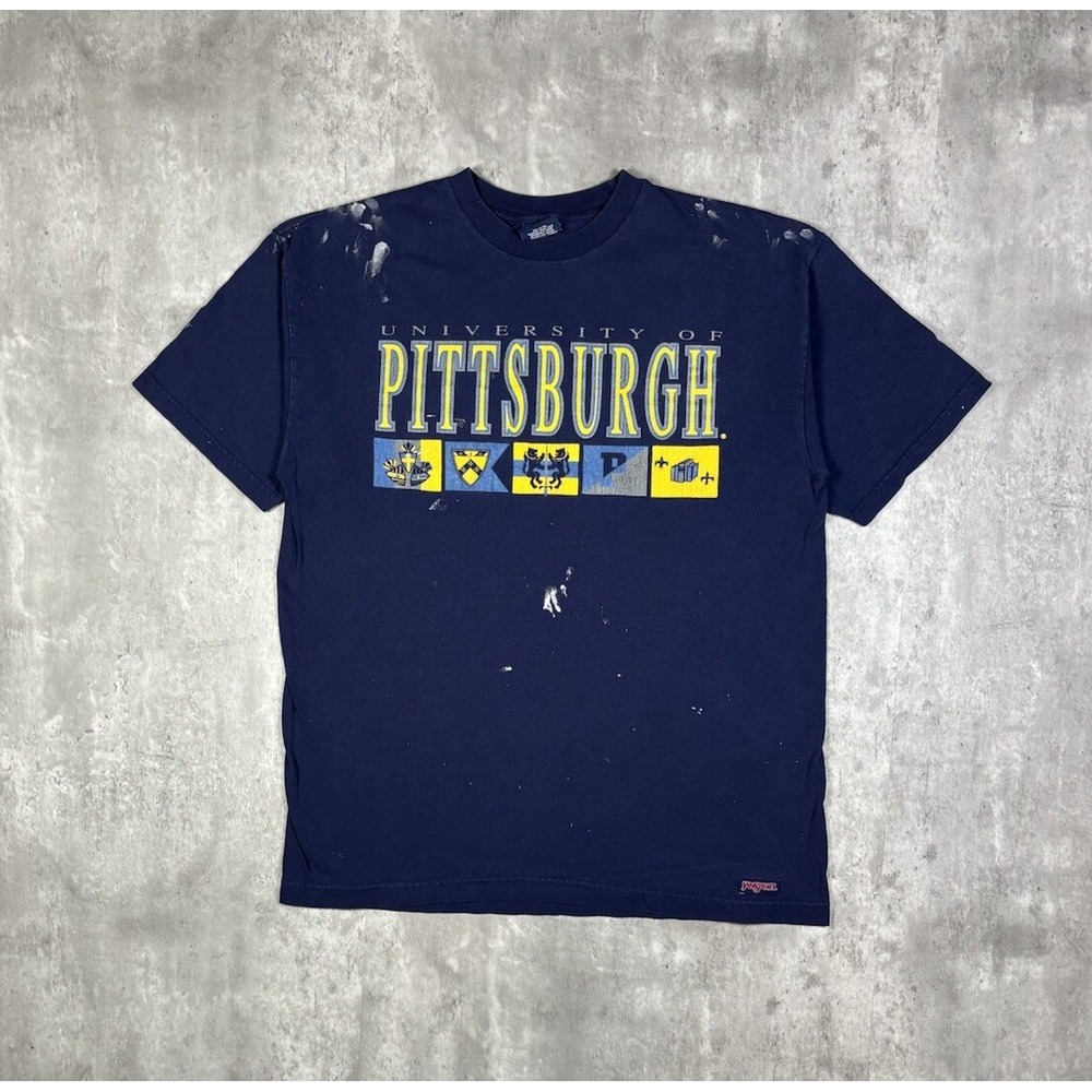 Vintage 90s University of Pittsburgh JanSport Graphic T-Shirt Mens L Navy Blue